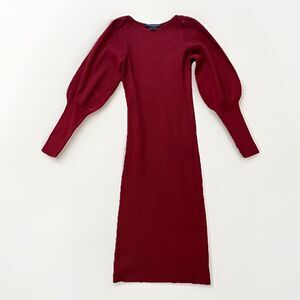 French Connection Women's Small Balloon Sleeve Sweater Dress Red Midi/Long